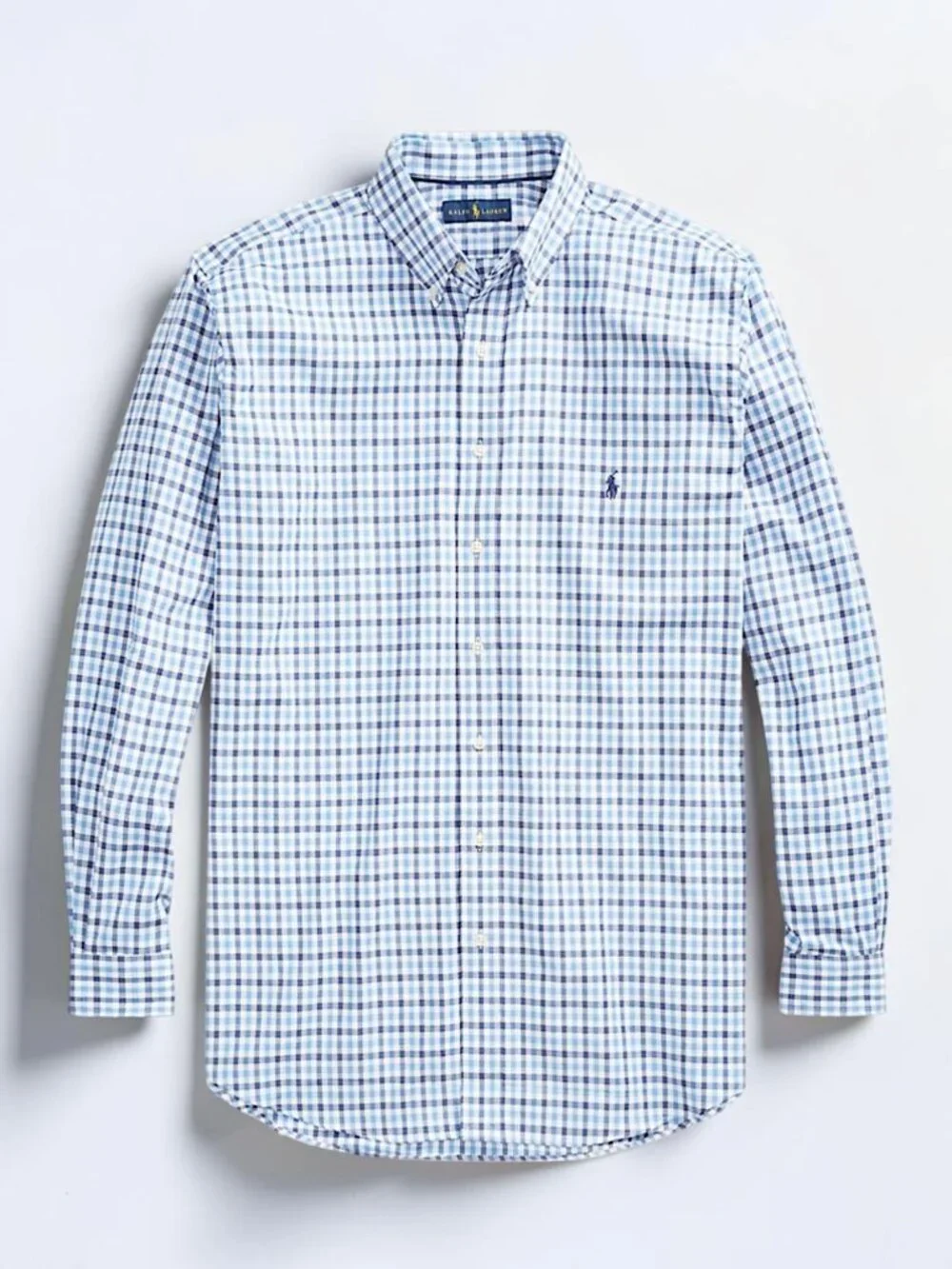 Polo Ralph Lauren blue and white plaid classic fit performance shirt M's M $110